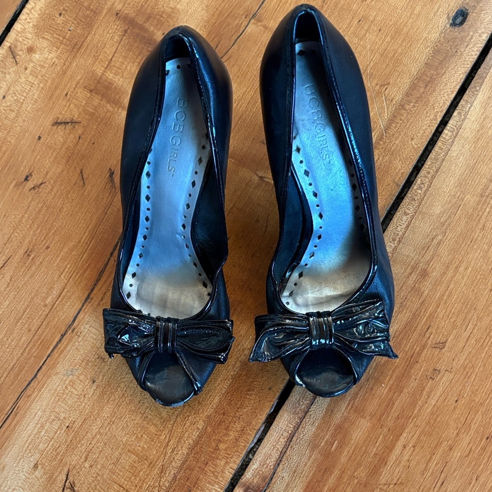 BCBGirls Black Peep-Toe Heels with Bow